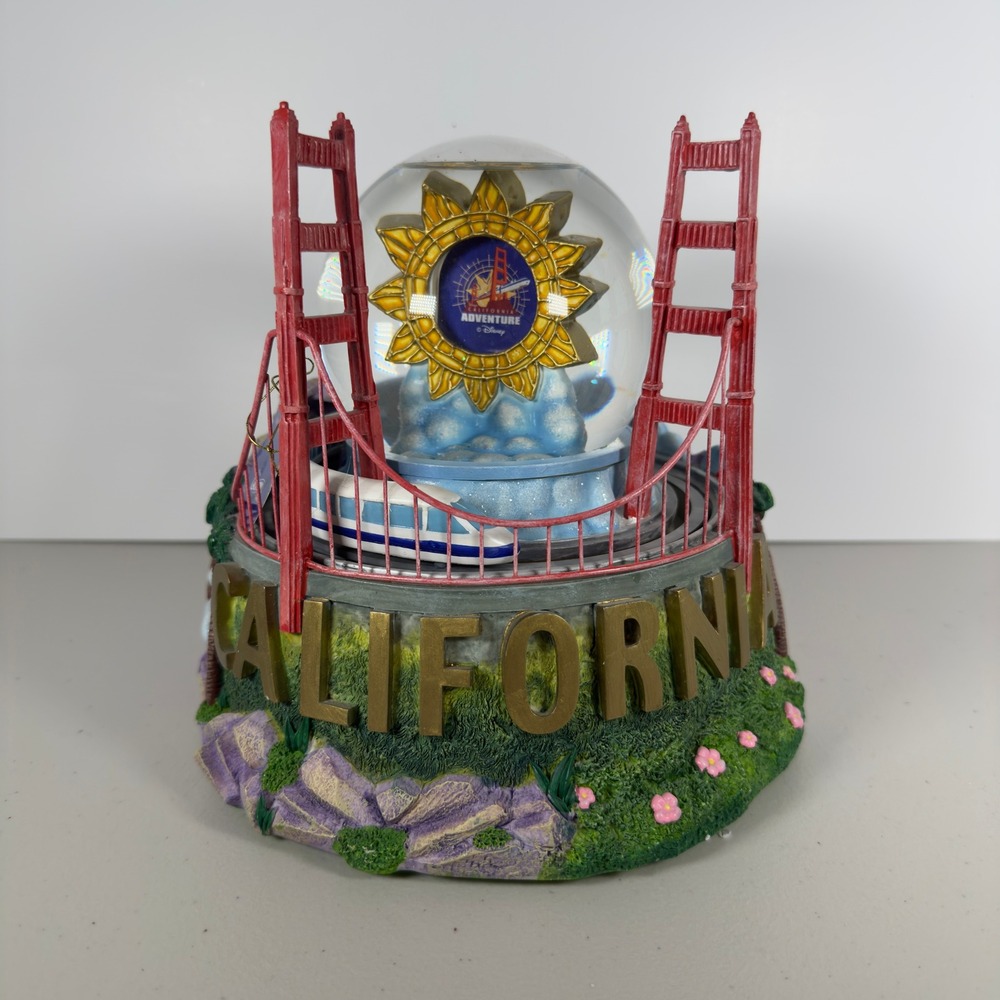 Disney Retired California Adventure Snow Globe Musical Rotating Monorail Tested